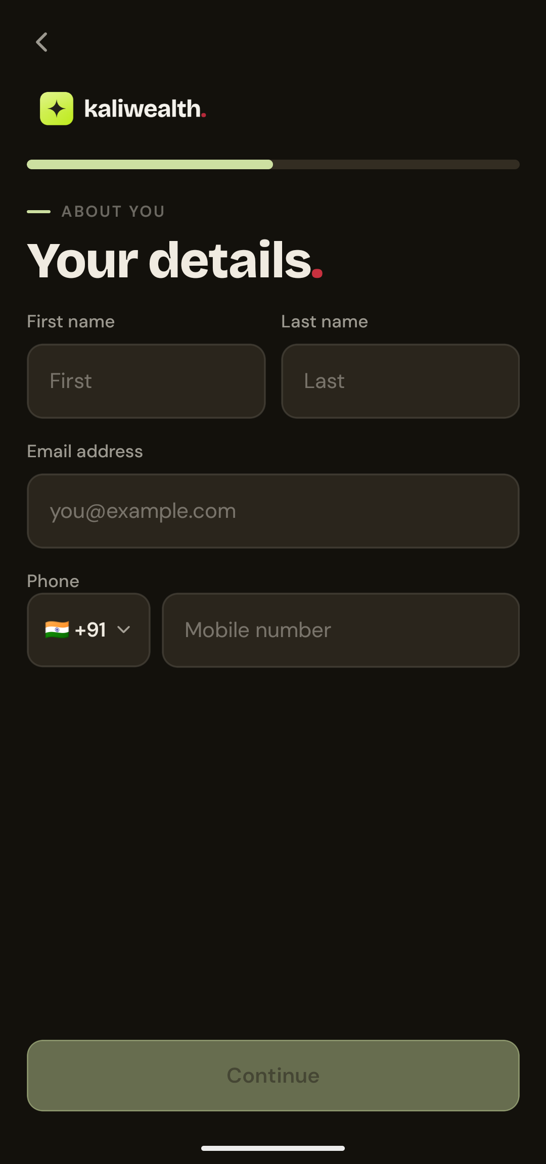 KaliWealth app demo — screen 6 of 17
