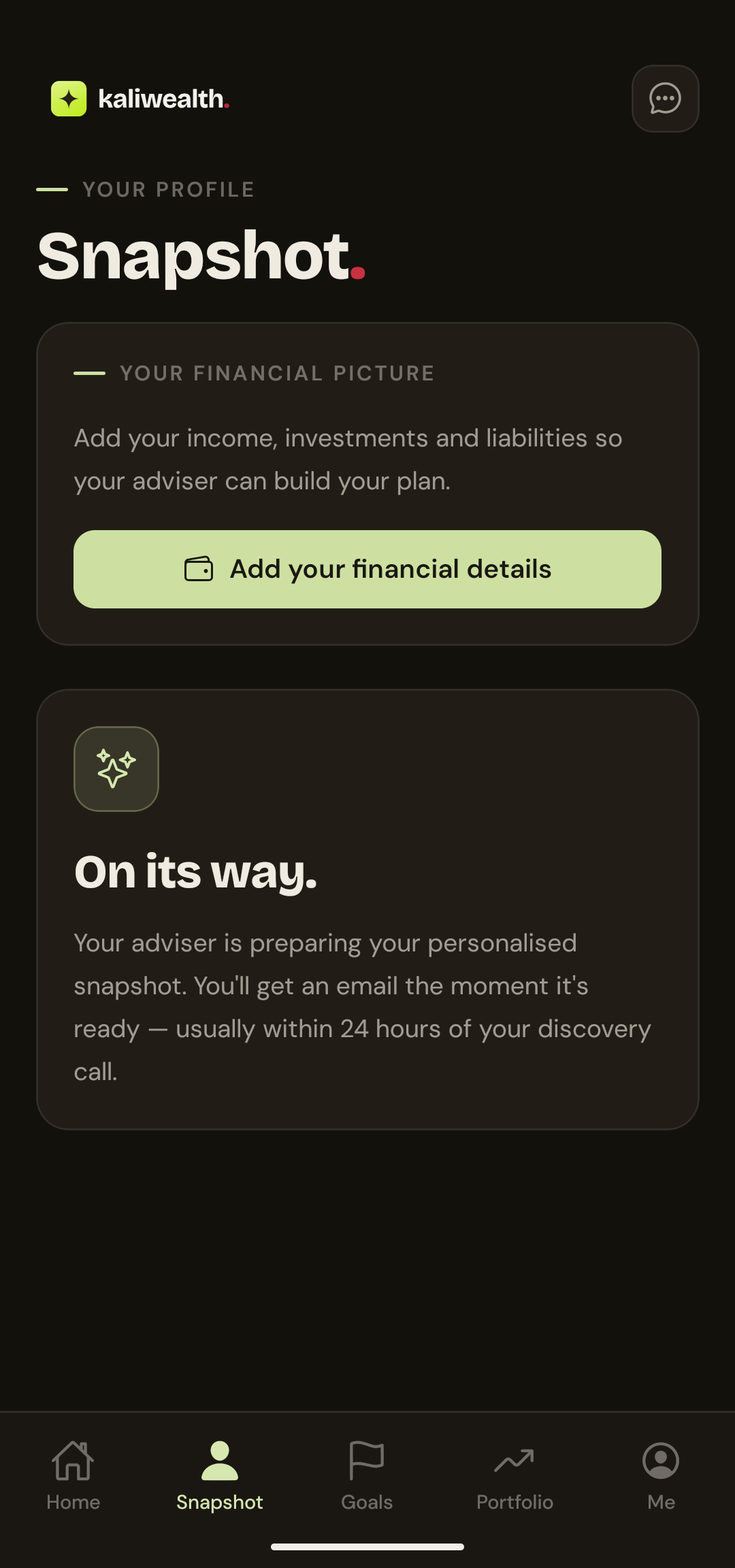 KaliWealth app demo — screen 15 of 17